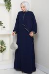 İPEK TESETTÜR ABİYE ELBİSE  Lacivert
