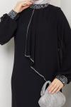 İPEK TESETTÜR ABİYE ELBİSE  Siyah