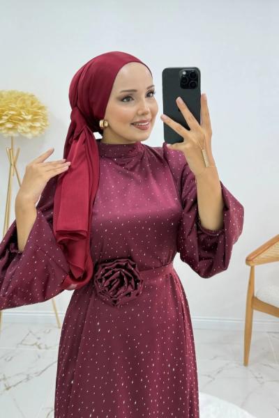 KARDELEN TESETTÜR ELBİSE Bordo