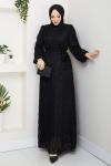 LEYLA TESETTÜR ELBİSE Siyah