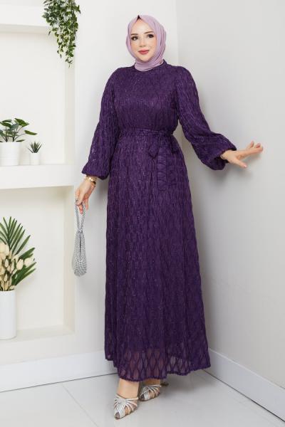 LEYLA TESETTÜR ELBİSE Mor