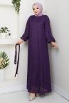 LEYLA TESETTÜR ELBİSE Mor
