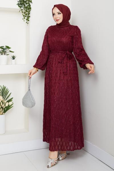 LEYLA TESETTÜR ELBİSE Bordo