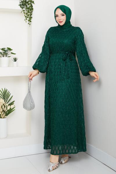 LEYLA TESETTÜR ELBİSE Zümrüt