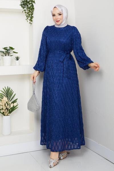 LEYLA TESETTÜR ELBİSE SaksMavisi