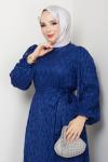 LEYLA TESETTÜR ELBİSE SaksMavisi