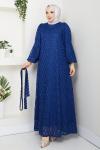 LEYLA TESETTÜR ELBİSE SaksMavisi