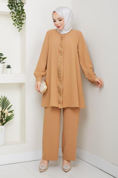 MELTEM TESETTÜR PANTOLONLU TAKIM  Somon