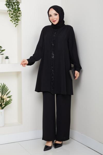 MELTEM TESETTÜR PANTOLONLU TAKIM  Siyah