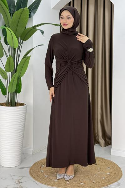 MERVE TESETTÜR ELBİSE Kahve
