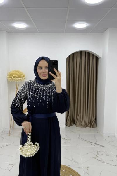 MÜGE TESETTÜR ABİYE ELBİSE Lacivert