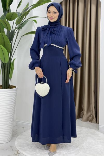 NEVİN TESETTÜR ABİYE ELBİSE Lacivert