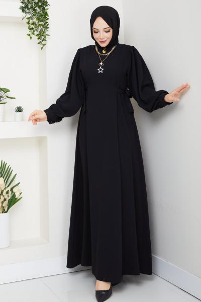 NEVRA TESETTÜR ELBİSE Siyah