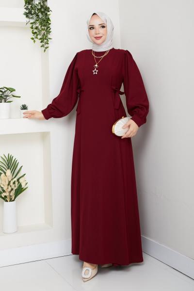 NEVRA TESETTÜR ELBİSE Bordo