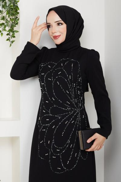NURSEMA TESETTÜR ABİYE ELBİSE Siyah