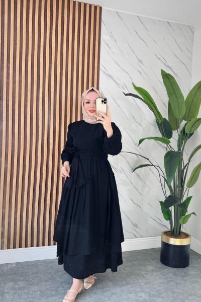 ORKİDE YAZLIK TESETTÜRLÜ ELBİSE Siyah