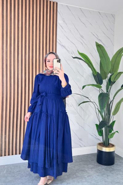 ORKİDE YAZLIK TESETTÜR ELBİSE Lacivert