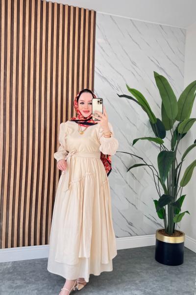 ORKİDE YAZLIK TESETTÜR ELBİSE Bej