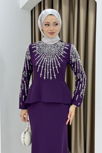 PRENSES TESETTÜR ABİYE ELBİSE Mor