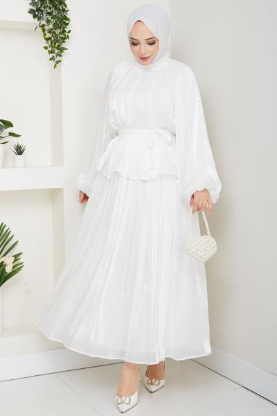SİNEM TESETTÜR ETEKLİ TAKIM Beyaz