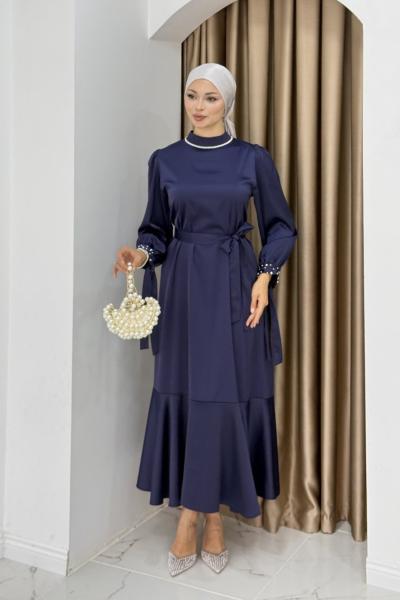 YENİ İNTİZAR TESETTÜR ELBİSE Lacivert