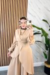 MANOLYA ASİMETRİK KESİM TESETTÜR TAKIM Krem