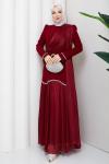 YENİ BEYHAN TESETTÜR ABİYE ELBİSE Bordo