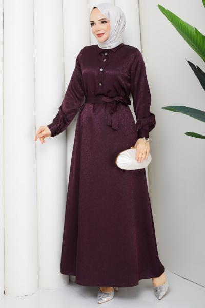 BELKIS TESETTÜR ELBİSE Mürdüm