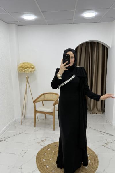 EFİL TESETTÜR ABİYE ELBİSE Siyah