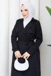 BUĞLEM ASTARI ÇİZGİLİ TRENÇKOT  Siyah