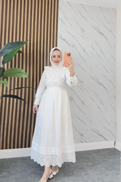 TÜLAY TESETTÜR ELBİSE Ekru