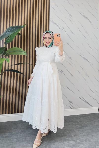 BANU TESETTÜR ELBİSE Ekru