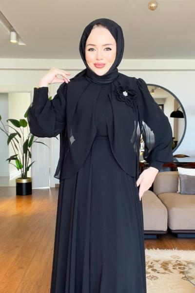 YASEMİN TESETTÜR ABİYE ELBİSE  Siyah