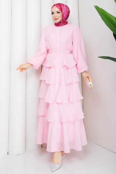 RAVZA TESETTÜR ELBİSE  Pembe