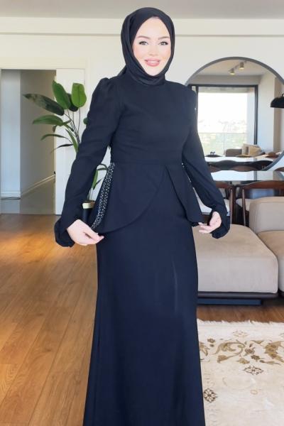SEDA TESETTÜR ABİYE ELBİSE Siyah
