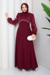 YENİ NEVİN TESETTÜR ABİYE ELBİSE Bordo
