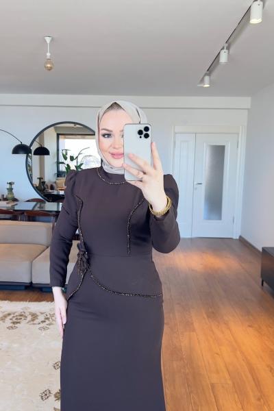 PINAR TESETTÜR ABİYE ELBİSE Kahve