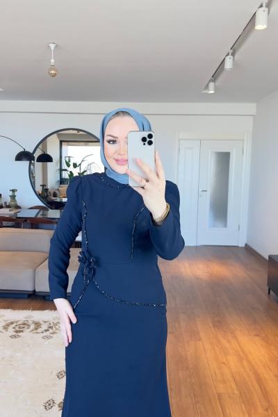 PINAR TESETTÜR ABİYE ELBİSE Lacivert