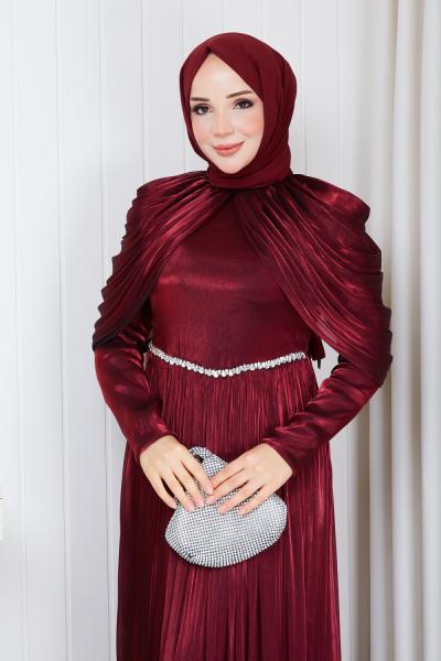 GAYE TESETTÜR ABİYE ELBİSE  Bordo