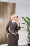 İNCİ TESETTÜR ABİYE ELBİSE Kahve