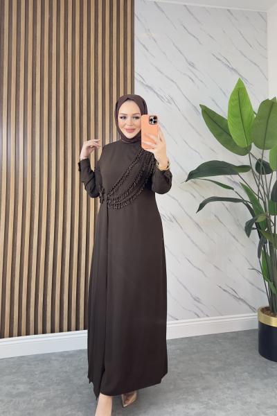 DOĞA TESETTÜR ELBİSE Kahve